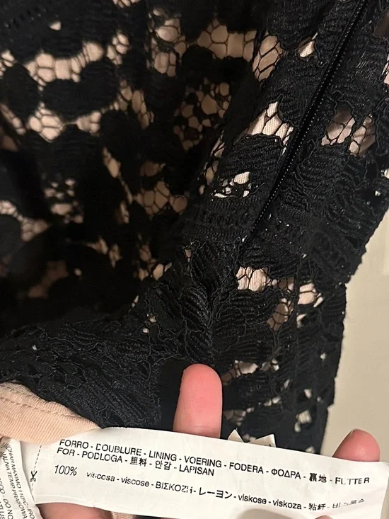 Zara A-Line Lace Spaghetti Strap Mini Dress w Nude Lining, Black, Sz L - Picture 14 of 15